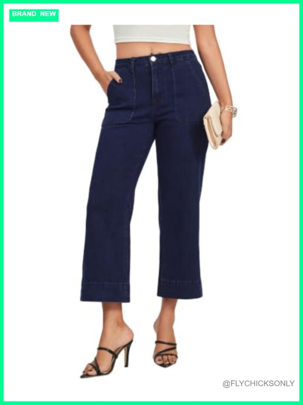 High Waisted Wide Leg Cropped Jeans Stretch Straight Leg Denim Pants